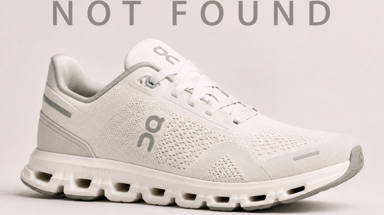 On Running shoe with NOT FOUND overlay — premium brands missing from AI recommendations